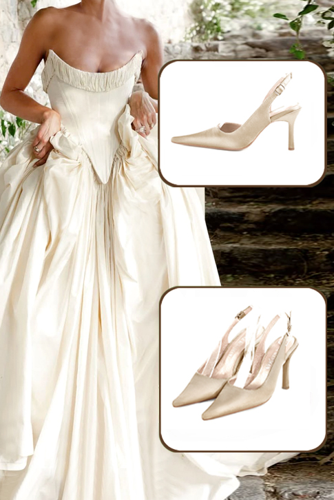 Dress slingback heels in gold leather with high slim heels and pointed toe - Top view